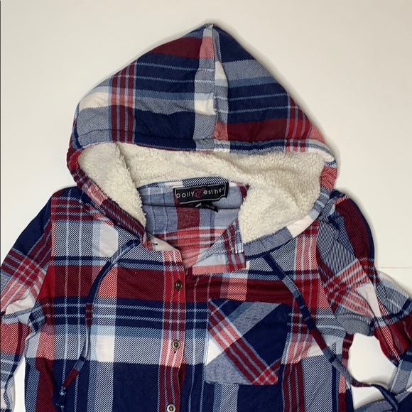 Plaid button down with hood - Picture 3 of 5